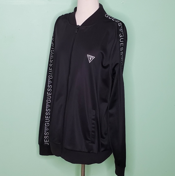 Guess Black Satin Logo Stripe Track Jacket - Picture 5 of 9